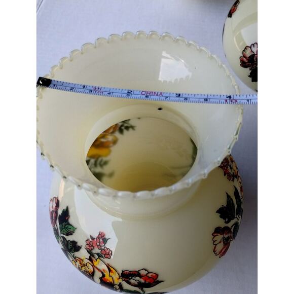4 Vtg Transfer Flowers Glass Lamp Shade Yellow Roses Chimney Hurricane Electric - Picture 9 of 9